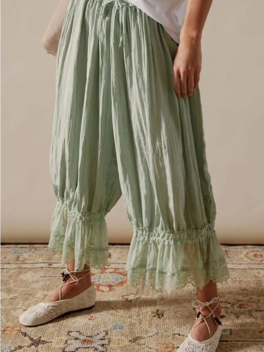 FP Intimates Forever Young Bloomer Pants SZ M Celadon Green Festival Cottagecore